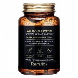 Пептидна сироватка для обличчя з біозолотом FARMSTAY 24K GOLD & PEPTIDE SOLUTION PRIME AMPOULE - 250 мл