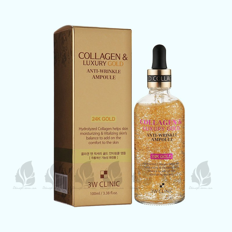 Купить оптом Сыворотка для лица Золото и Коллаген 3W CLINIC Collagen&LuxuryGold Anti-Wrinkle Ampoule - 100 мл